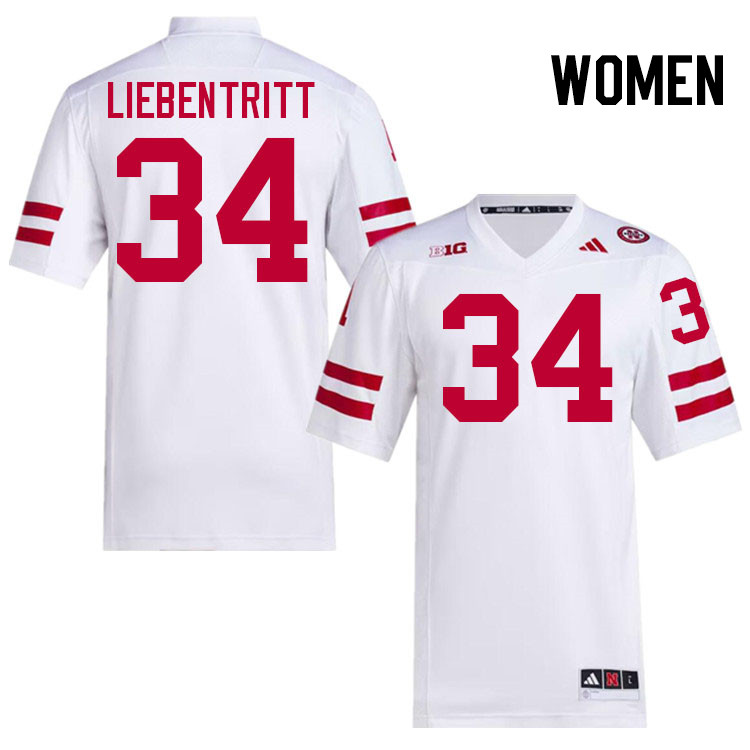 Women #34 Barret Liebentritt Nebraska Cornhuskers College Football Jerseys Stitched Sale-White